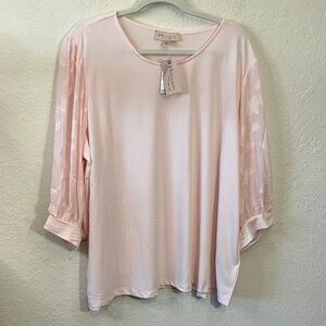 Philosophy Pink Top with semi-sheer sleeves
